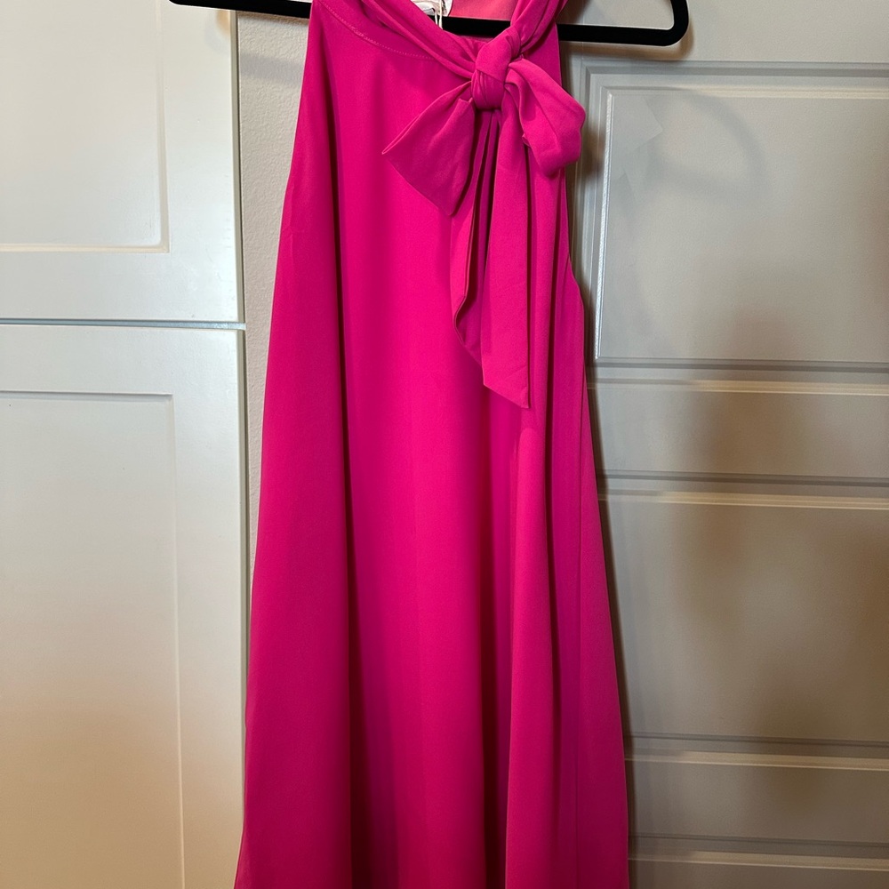 Elegant Pink Halter Dress with Bow
